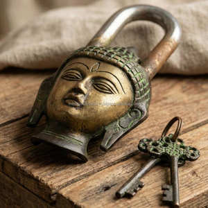 Candado de Buda de Latón Antiguo Chapado Hecho a Mano, Arte Popular Vintage, Cerradura Decorativa de Latón Sólido, Decoración del Hogar, Uso en Templos, Regalo Coleccionable - Product Image 3