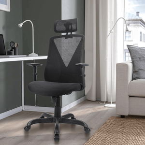 Sedia da Ufficio Regolabile in Rete con Poggiatesta e Braccioli, Girevole e con Vano Portaoggetti per Casa, Lavoro e Gaming - Product Image 1