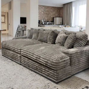 Sofá Seccional Tapizado en Terciopelo Gris Moderno, Relleno de Esponja, con Cojines Extraíbles para Sala de Estar, Apartamento, Sótano, Villas - Product Image 1