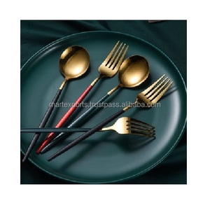 Ensemble de couverts en acier inoxydable de qualité supérieure, poli miroir, plaqué or, cuillères, fourchettes, couteaux pour la décoration de table moderne à la maison - Product Image 2