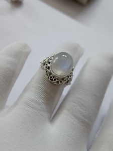 Blue Fire Rainbow Moonstone <b>Ring</b> 925 Sterling <b>Silver</b> Handmade <b>Statement</b> Promise <b>Ring</b> for Women Boho Oval June Birthstone Jewelry - Product Image 5