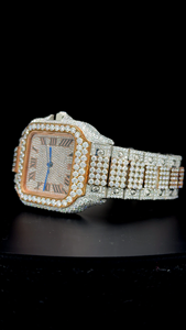 Reloj de Lujo con Moissanita de Corte Redondo, Completamente Adornado con Diamantes, Esfera Romana, Fecha Clásica, Reloj de Pulsera - Product Image 2