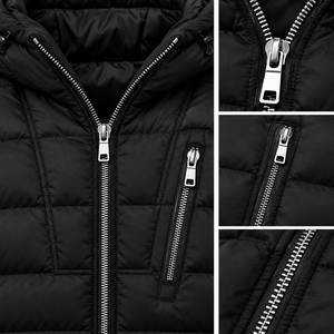 Blouson d'hiver unisexe matelassé à capuche, col montant, fermeture éclair, manches classiques, personnalisable OEM, imperméable, écologique, formel, avec lettrage - Product Image 6