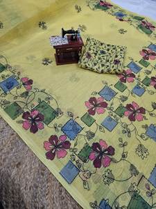 ผ้าส่าหรีพิมพ์ลายดิจิทัลผ้าฝ้ายเนื้อนุ่มพรีเมียม พร้อมลายดอกไม้ประณีตทั่วผืน และเสื้อปักลายเข้าชุด - Product Image 4