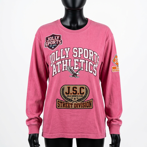 Camiseta de manga larga para mujer, de algodón jersey premium, color rosa suave, transpirable, con logotipo bordado y estampado personalizado, cuello cómodo. - Product Image 2