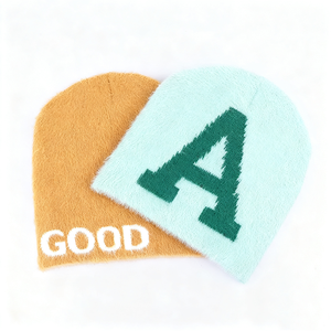 Bonnet en mohair imitation fourrure de vison, velours moelleux, chaud et duveteux, tricoté, haut de gamme, pour l'hiver - Product Image 1