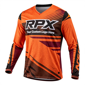 Maillot de motocross haute performance à manches longues, orange et bordeaux, impression par sublimation, pour adulte, toutes saisons. - Product Image 2