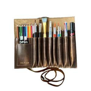 Estuche enrollable de cuero genuino para lápices y pinceles, organizador de bolígrafos, bolsa de almacenamiento para pinceles de artista, regalo de papelería - Product Image 2