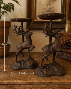 Ensemble de porte-bougies en fonte rustique en forme de cerf – Support à bougies vintage en forme de bois de renne pour la décoration de table de Noël et la décoration intérieure - Product Image 4