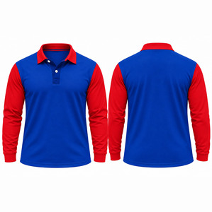 Polo de Manga Larga para Hombre, Color Azul y Rojo, Tejido de Punto, Ropa Deportiva Informal - Product Image 3