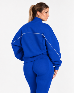 <b>Women</b> Contrastline Zipper Tracksuit Casual Two Piece Set Relaxed Fit <b>Jacket</b> And Wide Leg Pants Matching Outfit Wholesale Apparel - Product Image 4