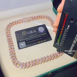 Rose Gold Plated Sterling Silver Moissanite Cuban Link Chain Hip Hop Iced Out Luxury <b>Statement</b> <b>Necklace</b> with Prong Setting - Product Image 3