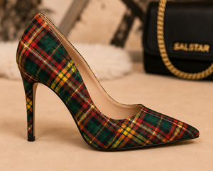 Fashion Women Tartan Stiletto Heels | <b>Pointed</b> Toe Plaid Pumps | Wholesale Ladies High Heels Traditional Wear Fashion - Product Image 2