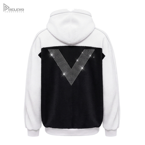 เสื้อฮู้ดดี้ผ้าฟลีซคอตตอน 100% ขนาดใหญ่พิเศษ ตกแต่งด้วยคริสตัลวิบวับ สามารถใส่โลโก้ได้ สีขาวอมครีม แขนเสื้อตัดสี แต่งขอบริบบิ้น - Product Image 2