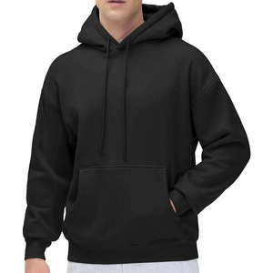 Sudadera con Capucha Negra para Hombre, Sudadera Lisa con Capucha, Informal, de Manga Larga, con Bolsillo Tipo Canguro, Mezcla de Algodón y Felpa - Product Image 3