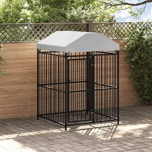 Caseta para Perros de Acero Negro con Tela (100% Polietileno), Casas y Muebles para Mascotas - Product Image 1