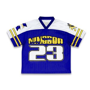 Camiseta de Fútbol Americano para Adultos, Color Azul y Blanco, Talla 23, Cuello en V, Manga Corta, Impresión por Transferencia de Calor, Poliéster Transpirable que Absorbe la Humedad - Product Image 1