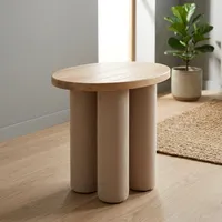 Table basse scandinave moderne en bois avec plateau rond et pieds texturés, facile à nettoyer, meuble de salon
