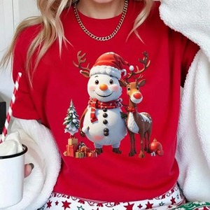 Talla grande, algodón/fibra de bambú venta al por mayor de gran tamaño de moda Feliz Navidad gráfico tallas grandes camisetas para mujeres - Product Image 1