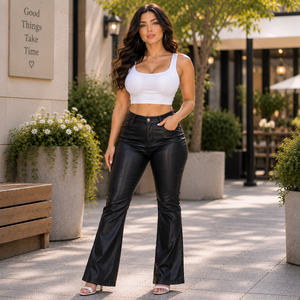 Custom Women Sheep <b>Leather</b> Pants Relaxed Fit Soft <b>Leather</b> Casual <b>Trousers</b> Bulk Order Factory Direct Production - Product Image 5