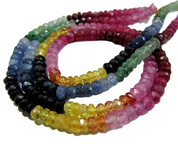 Multi Precious Ruby Emerald Sapphire Natural Rondelle Faceted gemstone Beads Strand