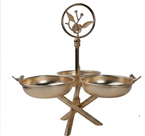 Soporte de Metal Dorado Vintage para Servir con 3 Tazones Pulidos para Postres de Fiesta - Product Image 2
