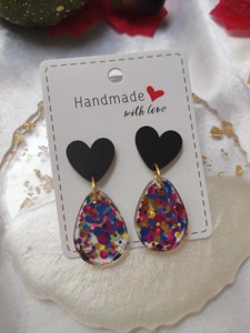 Handmade Heart Resin Earrings With Colorful Confetti <b>Drops</b> Fashion Statement Jewelry Valentine'S Day Gift - Product Image 3