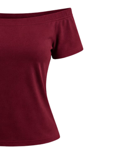 T-shirt femme bordeaux à épaules dénudées, manches courtes, coupe ajustée, décontracté, été, en coton doux, personnalisable, fabricant OEM - Product Image 2