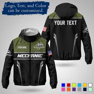 Veste de travail unisexe personnalisée à impression par transfert thermique, manches longues, coupe-vent, imperméable, séchage rapide, respirante, 180g polyester, garage - Product Image 2