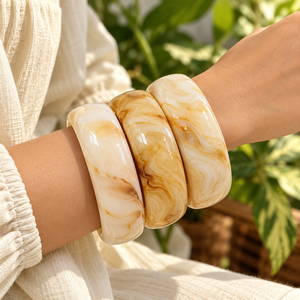 Bracelet jonc en résine fait main, pièce unique, effet marbre, accent doré, bijoux fantaisie épais, vente en gros OEM ODM - Product Image 5