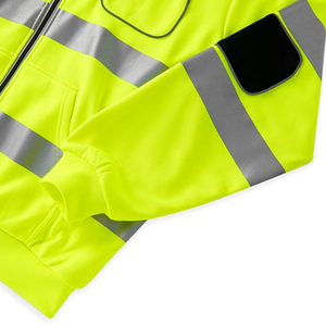 Sudadera con capucha de seguridad unisex transpirable de alta visibilidad con logotipo personalizado, reflectante, con cremallera completa, para detección de agujas, talla OEM - Product Image 4