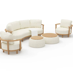 Elegant Teak Wood Garden Sofa Set with Cushioned <b>Seating</b> and Coffee Table, Modern Outdoor Furniture for Villa, Resort, Balcony a - Product Image 1