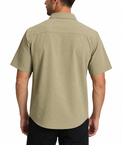 เสื้อเชิ้ตตกปลาแขนสั้นสีเขียวมะกอกสำหรับผู้ชาย มีกระเป๋าซิป แห้งเร็ว UPF 50 โพลีเอสเตอร์ สีพื้น - Product Image 3