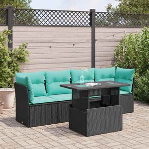 Set Divano da Esterno Moderno in Polyrattan Nero con Cuscini, 5 Posti, Arredamento da Giardino - Product Image 3