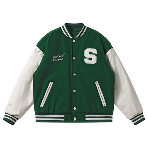 <b>Men's</b> Brown Varsity <b>Jacket</b> With White Sleeves Embroidered <b>Letter</b> S And Boring People Text Preppy Style Autumn Wear - Product Image 3