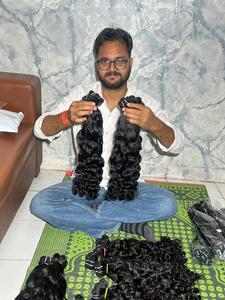 Raw Indian Trending <b>Curly</b> Human Hair <b>Extensions</b> Collected From Single Donor Premium Quality Real Hair Bundles - Product Image 2