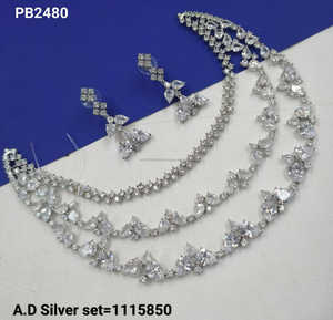 Tripel Layer Designs Américain Diamant Argent Plaqué Clouté Simple Collier Avec Délice Boucle D'oreille Ensemble De Bijoux Cadeaux Pour Les Femmes - Product Image 5