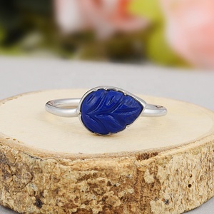 925 Sterling Silver Natural Carved <b>Lapis</b> <b>Lazuli</b> Leaf <b>Ring</b> Handmade Pear Shape Gemstone <b>Ring</b> for Women - Product Image 3
