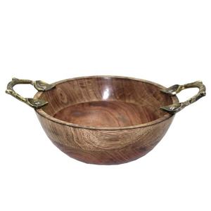 Bol de service de forme ronde en aluminium Serveware avec poignée en laiton brut fini antique fabriqué à la main personnalisé - Product Image 1