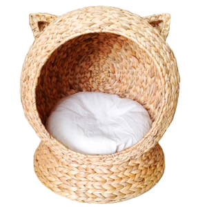 Artex HaiNam Woven Fiber Cat <b>Bed</b> Cave Round Solid Color <b>Comfortable</b> Indoor All Seasons Cute Style for Cats Removable Washable - Product Image 1