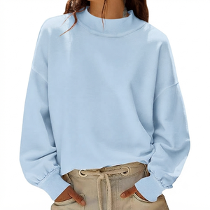 New Trendy Women Knitted Mockneck Fleece Sweatshirt Pullover Drop Shoulder Style Comfortable Autumn/Winter <b>Top</b> Custom Front Logo - Product Image 1
