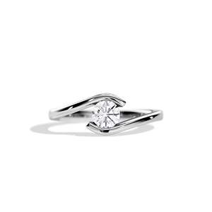 Bague de fiançailles minimaliste en diamant rond taille brillant, sertie par tension, bijoux fins pour femme - Product Image 1