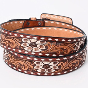 New Design Vintage Argentinian Cowhide Hand Tooled Western Leather Belt with Floral Buckle Heavy Duty for Casual use - Product Image 5