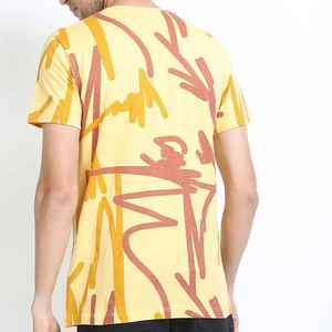 Men's Yellow <b>Geometric</b> Print O-Neck Short Sleeve T-<b>Shirt</b> Regular Fit Casual 100% Cotton Breathable Jersey Knitted - Product Image 2