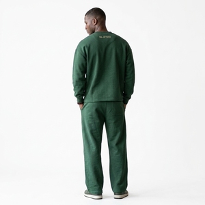 Men Dark Green Crewneck Sweatshirt <b>Jogger</b> Pants <b>Set</b> <b>Matching</b> Two Piece Casual Streetwear Tracksuit - Product Image 2
