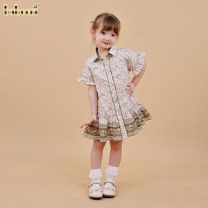 ชุดเดรสทรงเอลายดอกไม้สำหรับเด็ก ผ้าฝ้าย 100% ตกแต่งด้วยมือแบบสม็อค เป็นมิตรกับสิ่งแวดล้อม ODM - DR4535 - Product Image 4