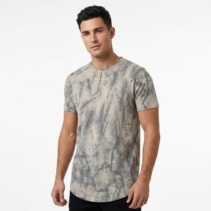 T-shirt à manches courtes pour homme, tie-dye, col rond, coupe classique, tricoté, style décontracté, motif gris et blanc - Product Image 1