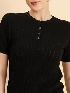 Camiseta de algodón sólido para mujer, manga corta, cuello redondo, informal, de verano, tejida, ligera - Product Image 3