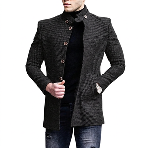 <b>Men's</b> Polyester/Cotton Stand Single Breasted Motorcycle <b>Jacket</b> <b>Smart</b> Casual Autumn Standard Coat Slim Fit Button Knitted Front - Product Image 5