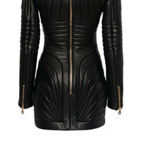 Manteau matelassé noir en similicuir pur pour femme, style steampunk gothique, veste d'hiver pour filles 2026